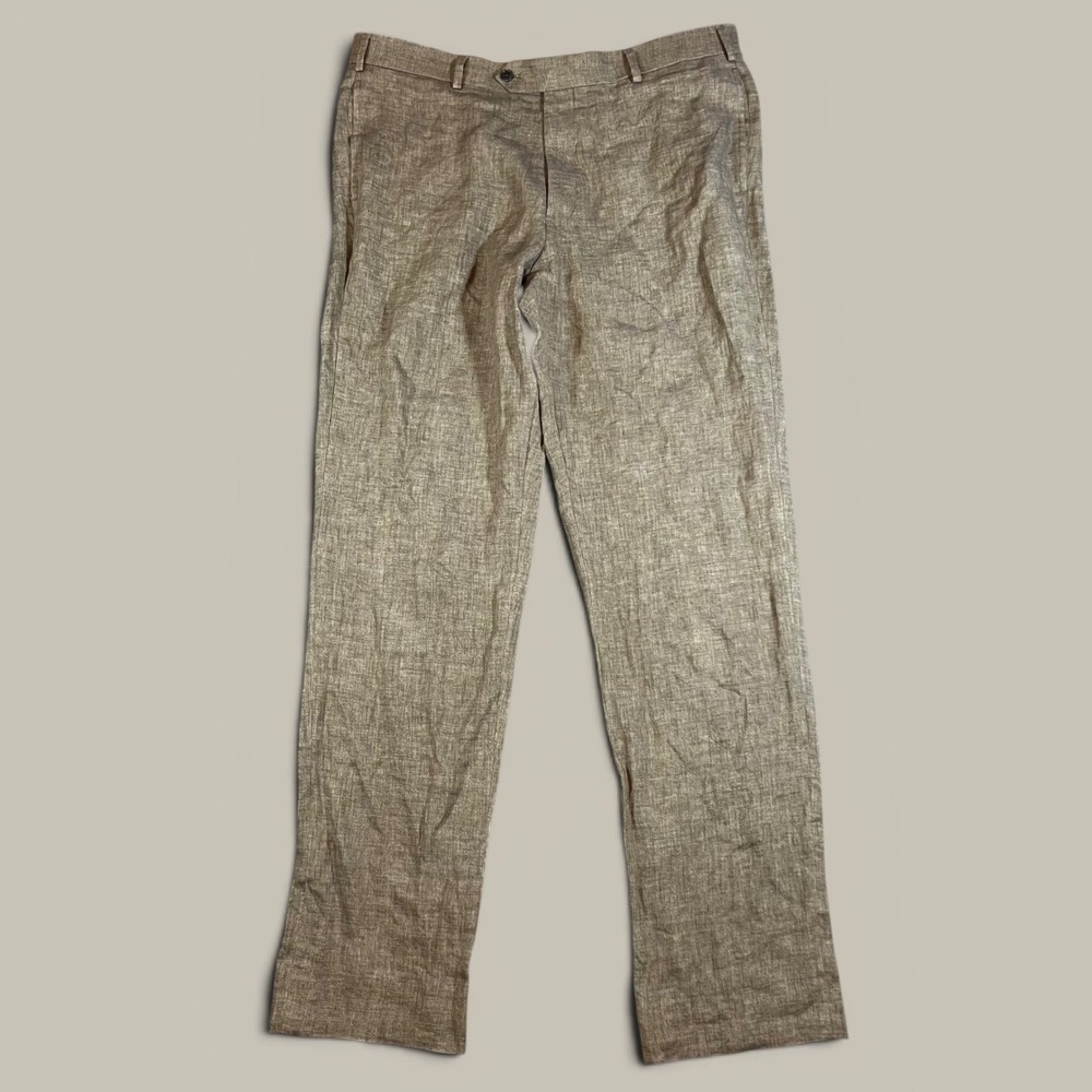 Brooks Brothers Dress Pants Men 38x34 Brown 100% Linen Regent Fit Houndstooth